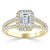Emerald Cut Lab Diamond Engagement Ring, Classic Halo with Split Shank