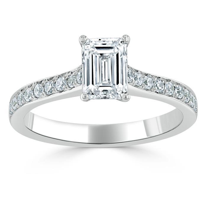 Emerald Cut Lab Diamond Engagement Ring, Classic Style