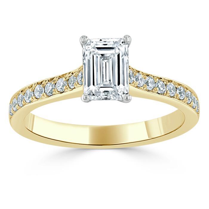 Emerald Cut Lab Diamond Engagement Ring, Classic Style