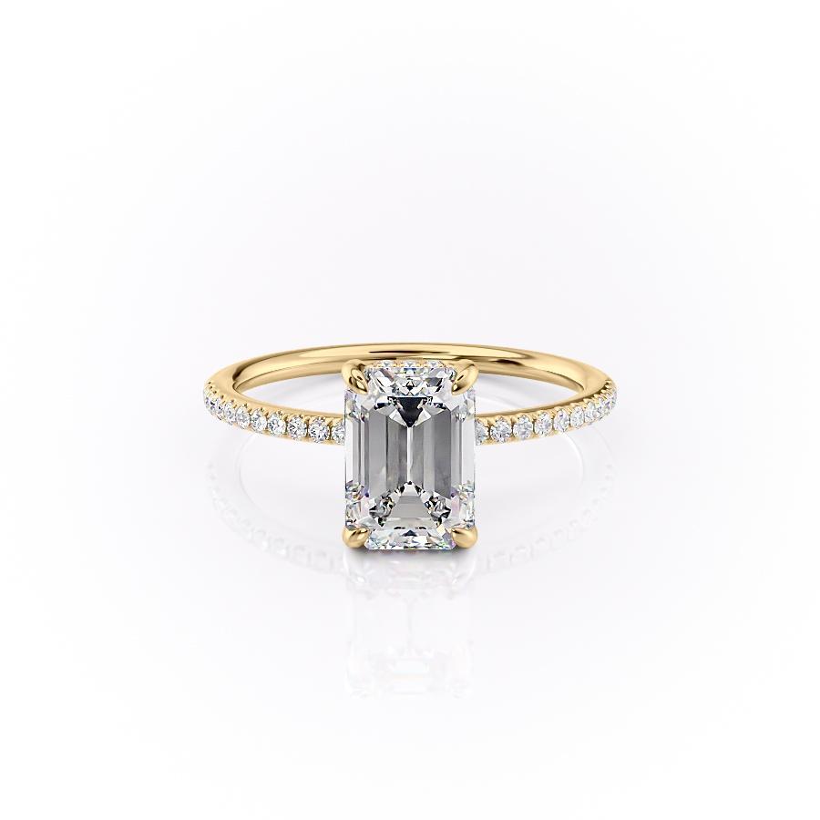 Emerald Cut Lab Diamond Engagement Ring, Hidden Halo