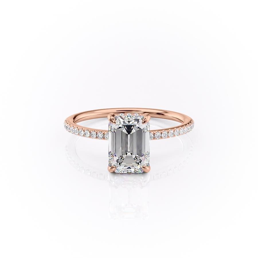 Emerald Cut Lab Diamond Engagement Ring, Hidden Halo
