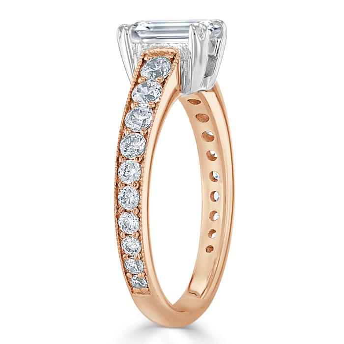 Emerald Cut Lab Diamond Engagement Ring, Tiffany Style