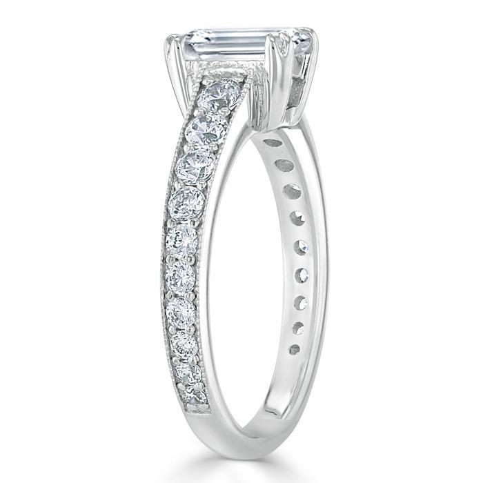 Emerald Cut Lab Diamond Engagement Ring, Tiffany Style