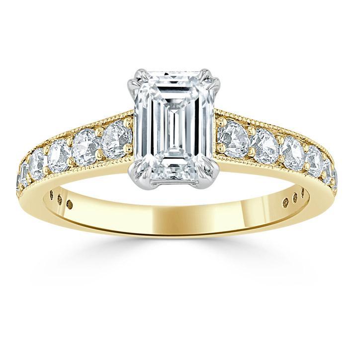 Emerald Cut Lab Diamond Engagement Ring, Tiffany Style