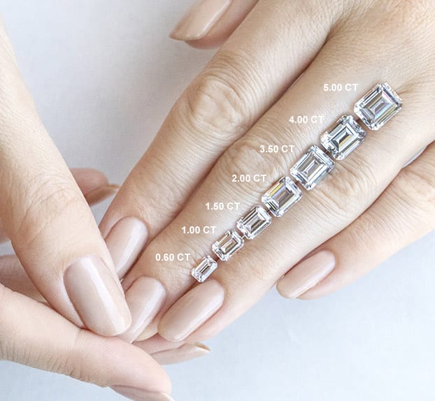Emerald Cut Lab Diamond Engagement Ring, Twisted Stone Set Shoulders