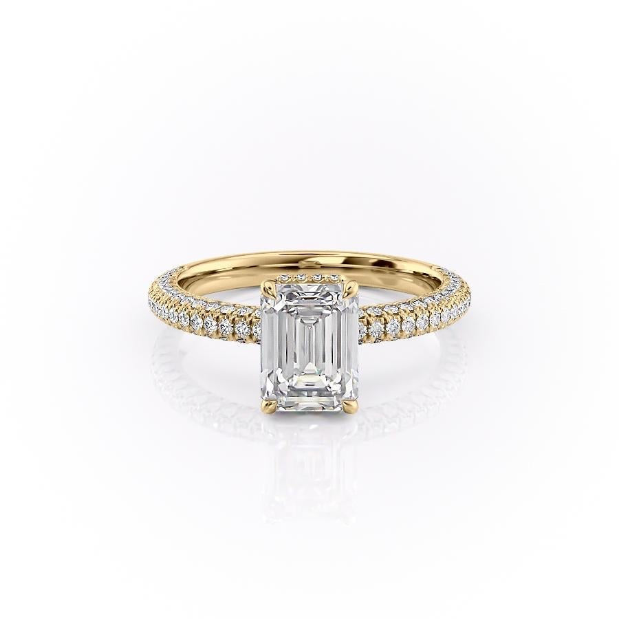Emerald Cut Lab Diamond Pavé Set Shoulders With Hidden Halo