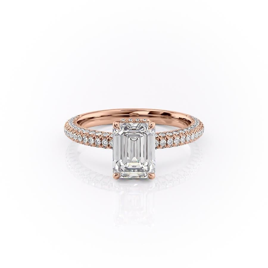 Emerald Cut Lab Diamond Pavé Set Shoulders With Hidden Halo