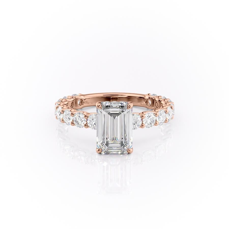 Emerald Cut Lab Diamond Stone Set Shoulders With Hidden Halo