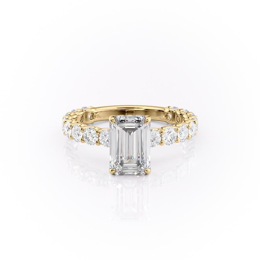Emerald Cut Lab Diamond Stone Set Shoulders With Hidden Halo