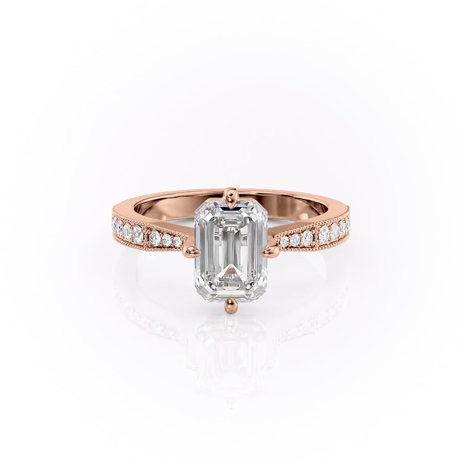 Emerald Cut Lab Diamond Stone Set Shoulders With Milgrain Edge
