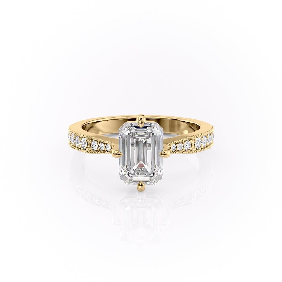 Emerald Cut Lab Diamond Stone Set Shoulders With Milgrain Edge