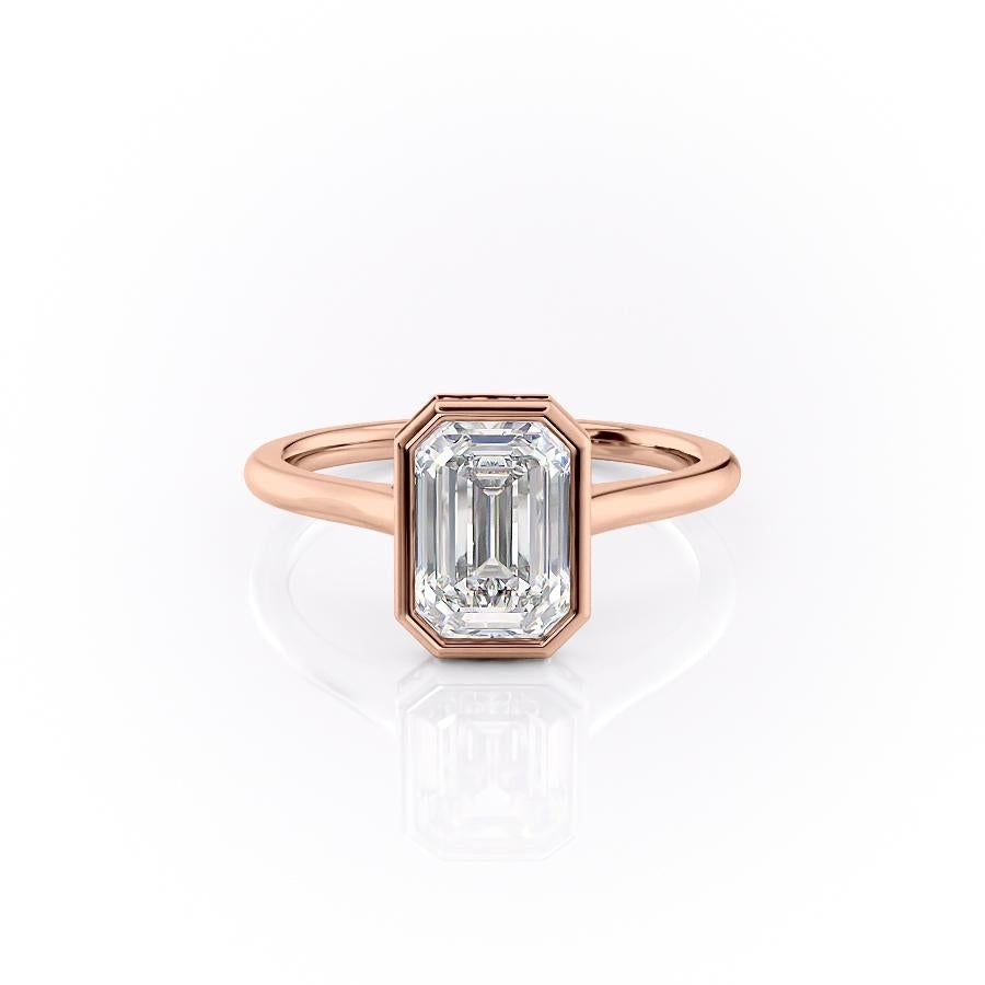 Emerald Cut Rubover Lab Diamond With Hidden Halo