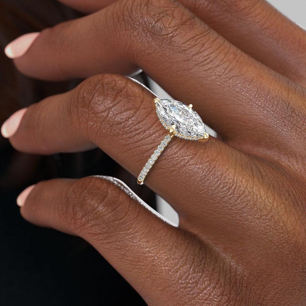 Maquise Cut Lab Diamond Engagement Ring, Hidden Halo