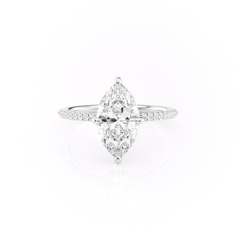 Maquise Cut Lab Diamond Engagement Ring, Hidden Halo