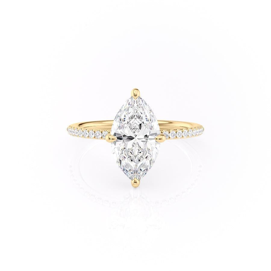 Maquise Cut Lab Diamond Engagement Ring, Hidden Halo