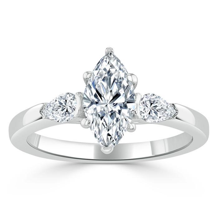 Marquise Cut Lab Diamond 3 Stone Engagement Ring