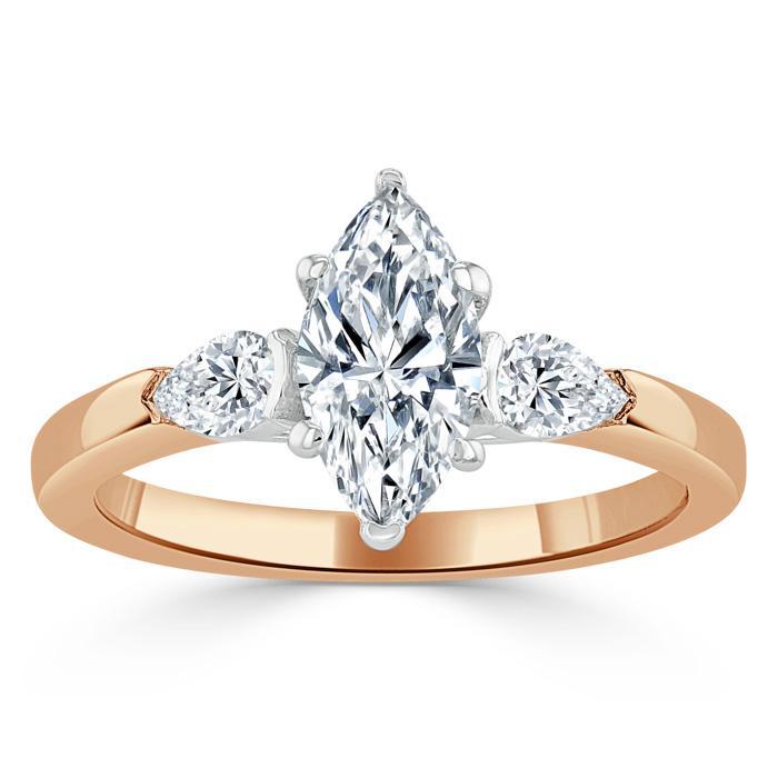 Marquise Cut Lab Diamond 3 Stone Engagement Ring