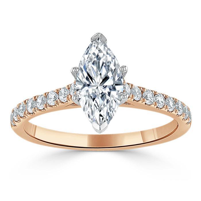 Marquise Cut Lab Diamond Engagement Ring, Classic Style
