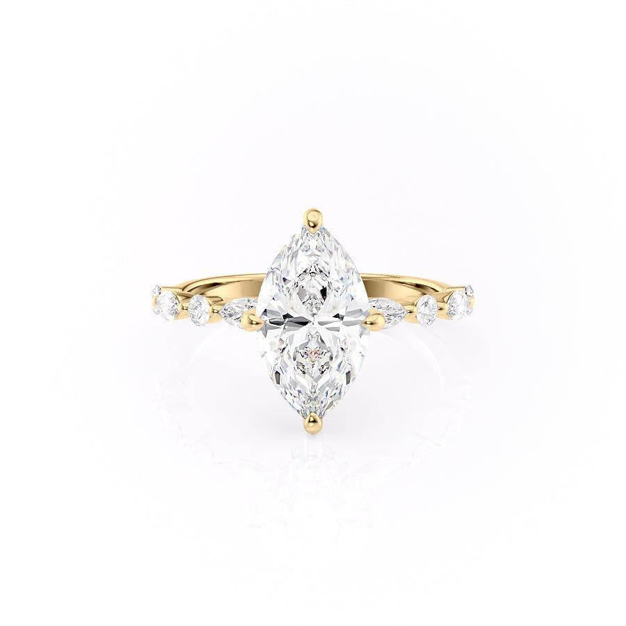 Marquise Cut Lab Diamond Engagement Ring With Hidden Halo