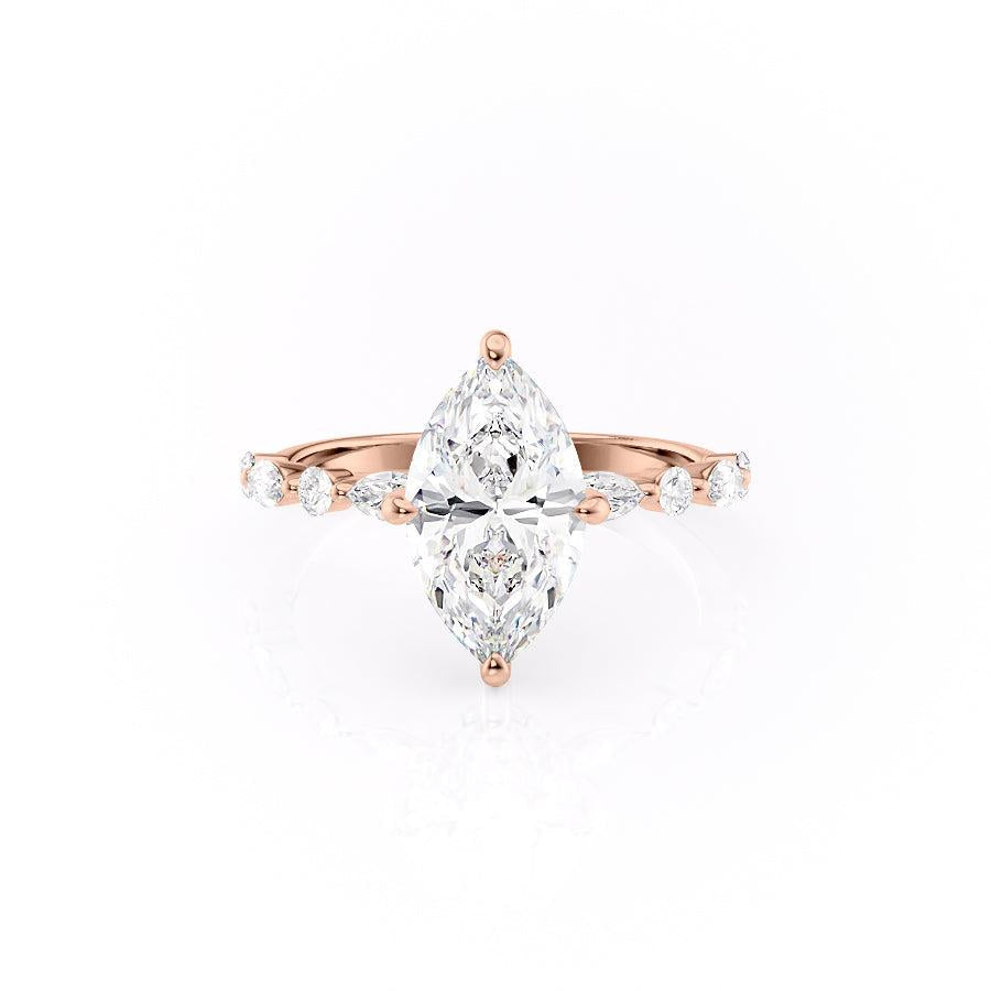 Marquise Cut Lab Diamond Engagement Ring With Hidden Halo
