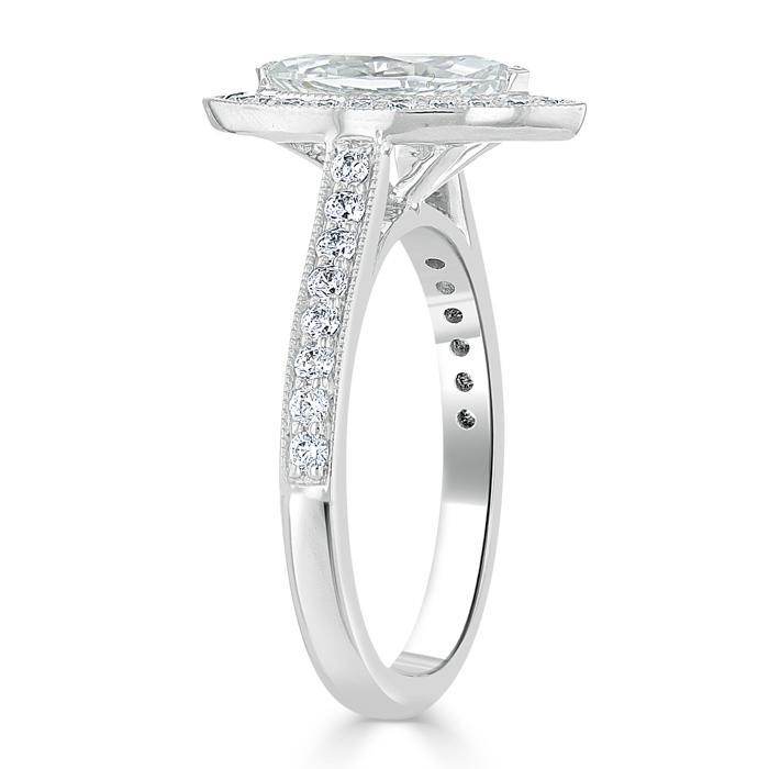 Marquise Cut Lab Diamond Halo Engagement Ring, Tiffany Style