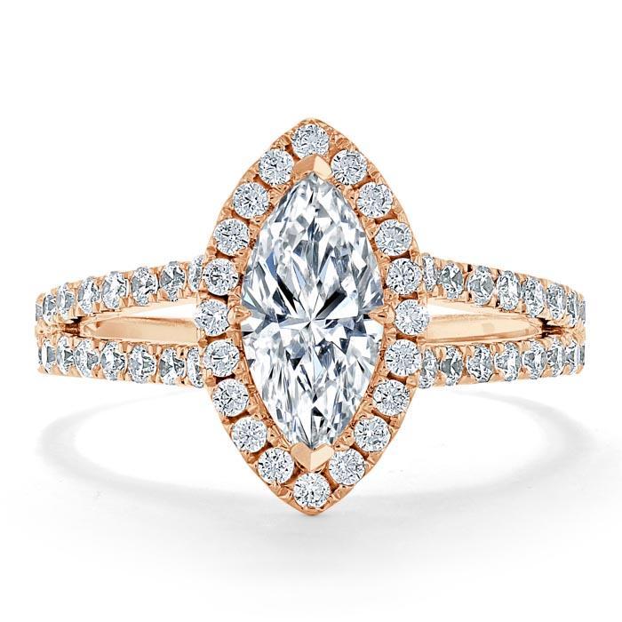 Marquise Cut Lab Diamond Halo Engagement Ring, Tiffany Style