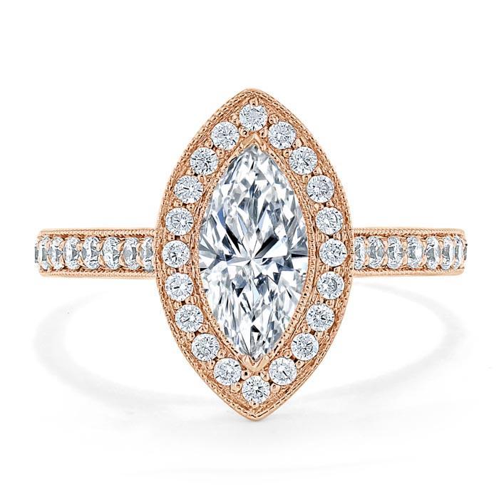 Marquise Cut Lab Diamond Halo Engagement Ring, Tiffany Style