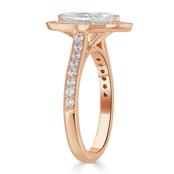 Marquise Cut Lab Diamond Halo Engagement Ring, Tiffany Style