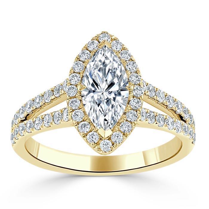 Marquise Cut Lab Diamond Halo Engagement Ring, Tiffany Style