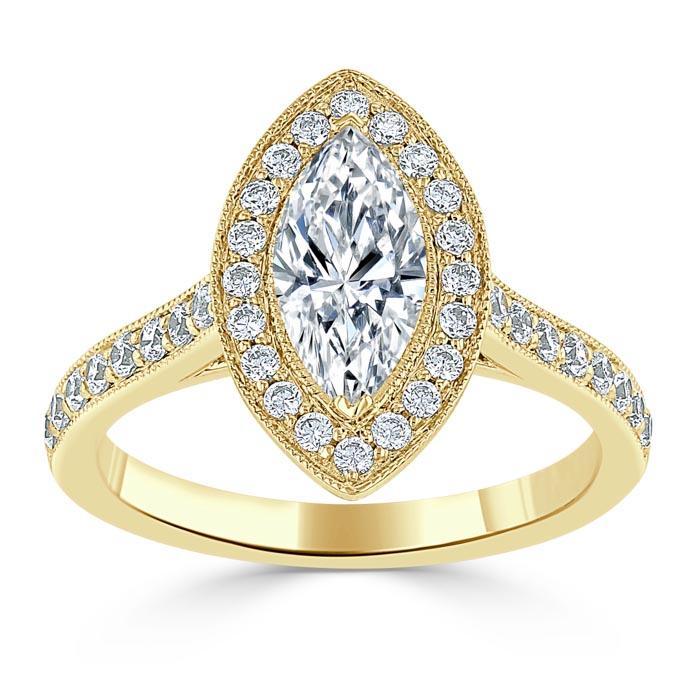 Marquise Cut Lab Diamond Halo Engagement Ring, Tiffany Style
