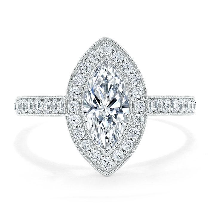 Marquise Cut Lab Diamond Halo Engagement Ring, Tiffany Style