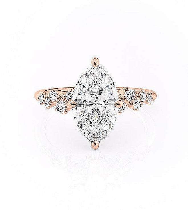 Marquise Cut Lab Diamond With Hidden Halo And Side Stones