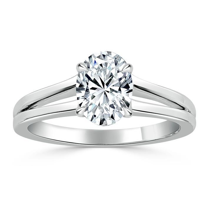 Oval Cut Lab Diamond Engagement Ring, Classic Style with Split Shank