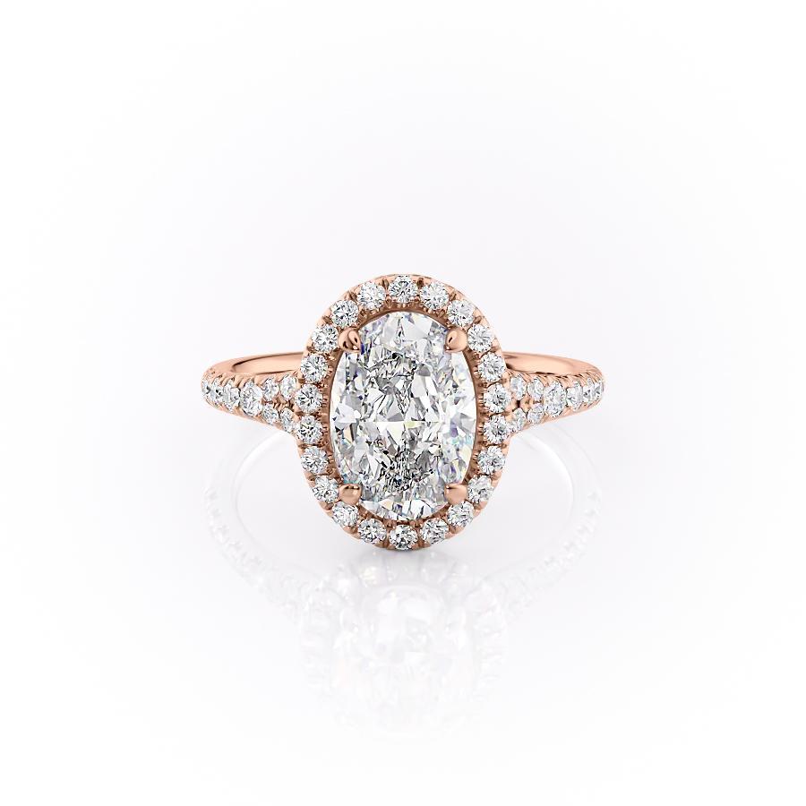 Oval Cut Lab Diamond Engagement Ring, Halo Setting