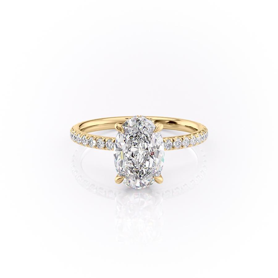 Oval Cut Lab Diamond Engagement Ring, Hidden Halo