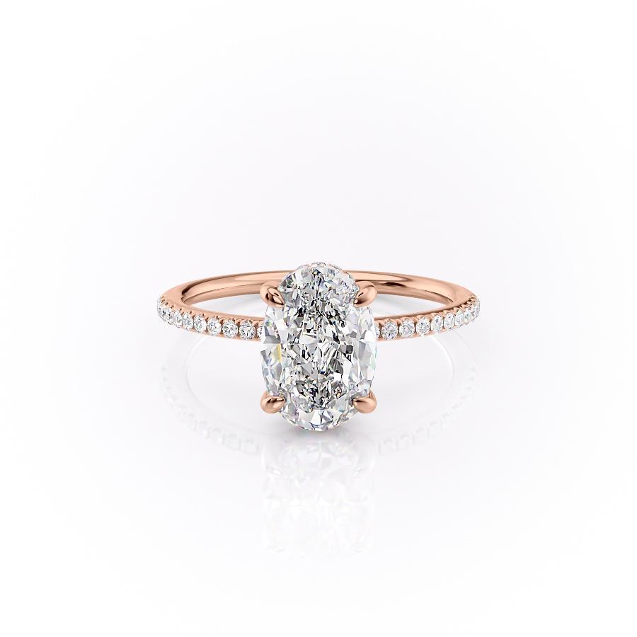 Oval Cut Lab Diamond Engagement Ring, Hidden Halo