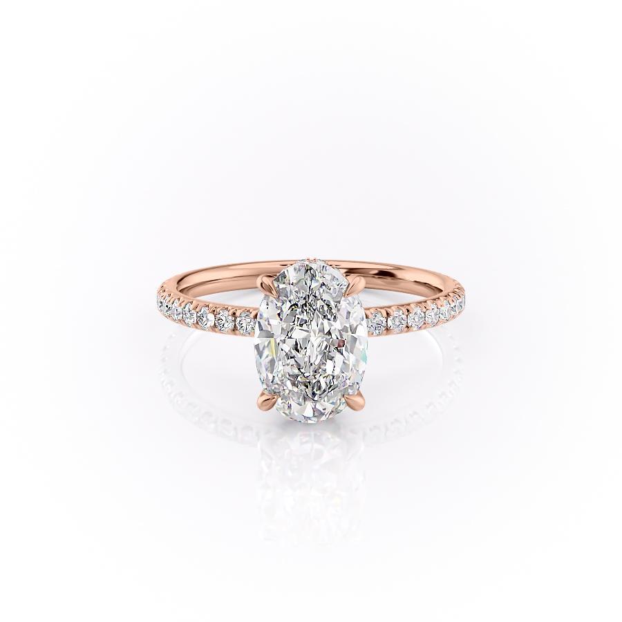 Oval Cut Lab Diamond Engagement Ring, Hidden Halo