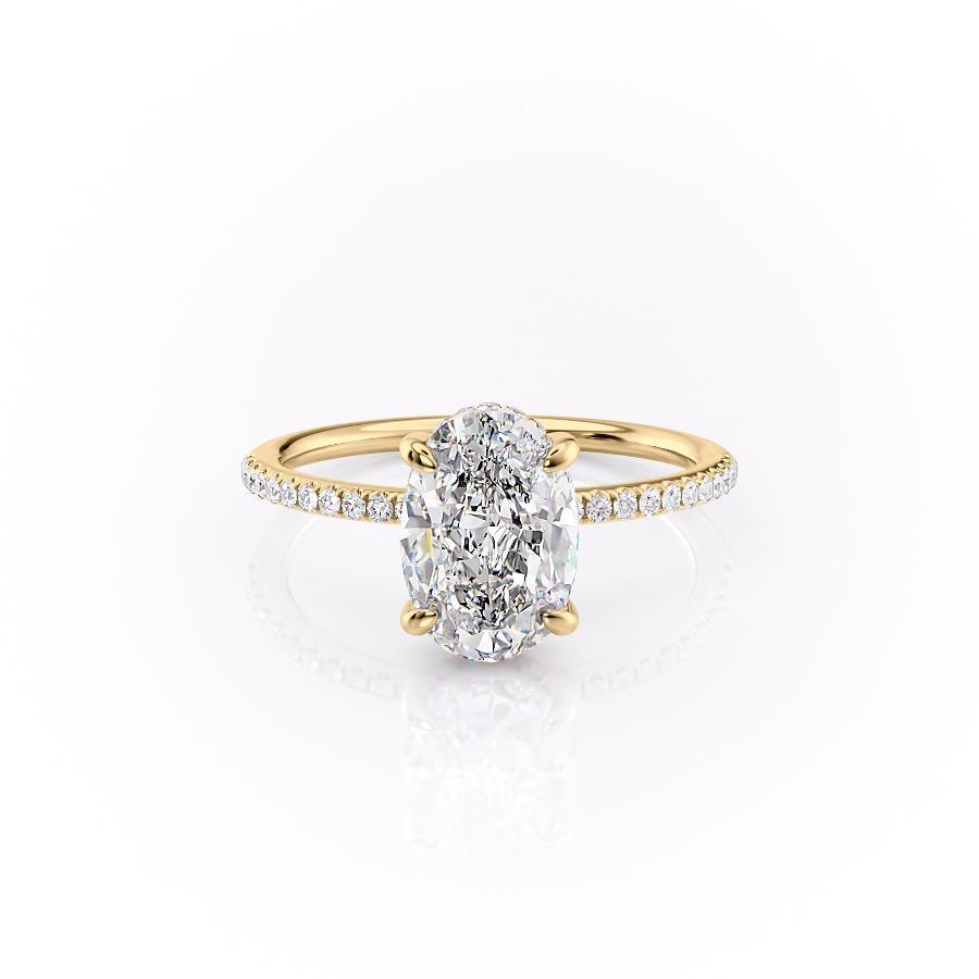 Oval Cut Lab Diamond Engagement Ring, Hidden Halo