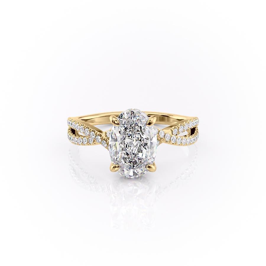 Oval Cut Lab Diamond Engagement Ring, Twisted Stone Set Band