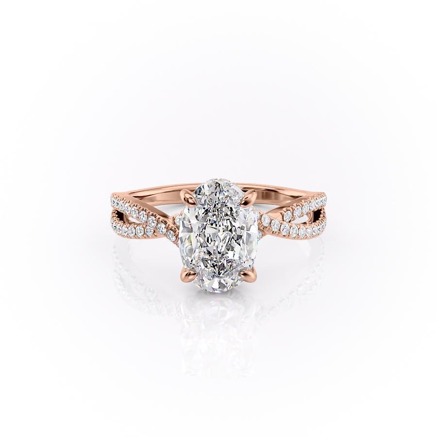 Oval Cut Lab Diamond Engagement Ring, Twisted Stone Set Band