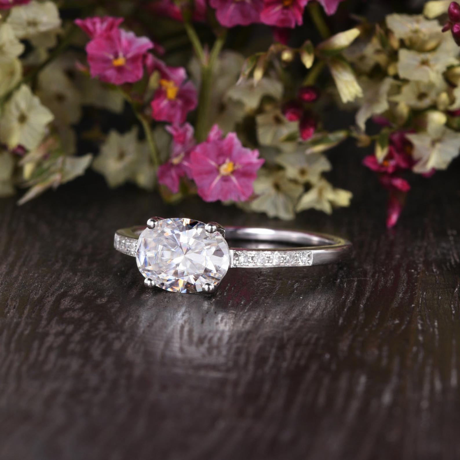 Oval Cut Lab Diamond Engagement Ring, Vintage Design