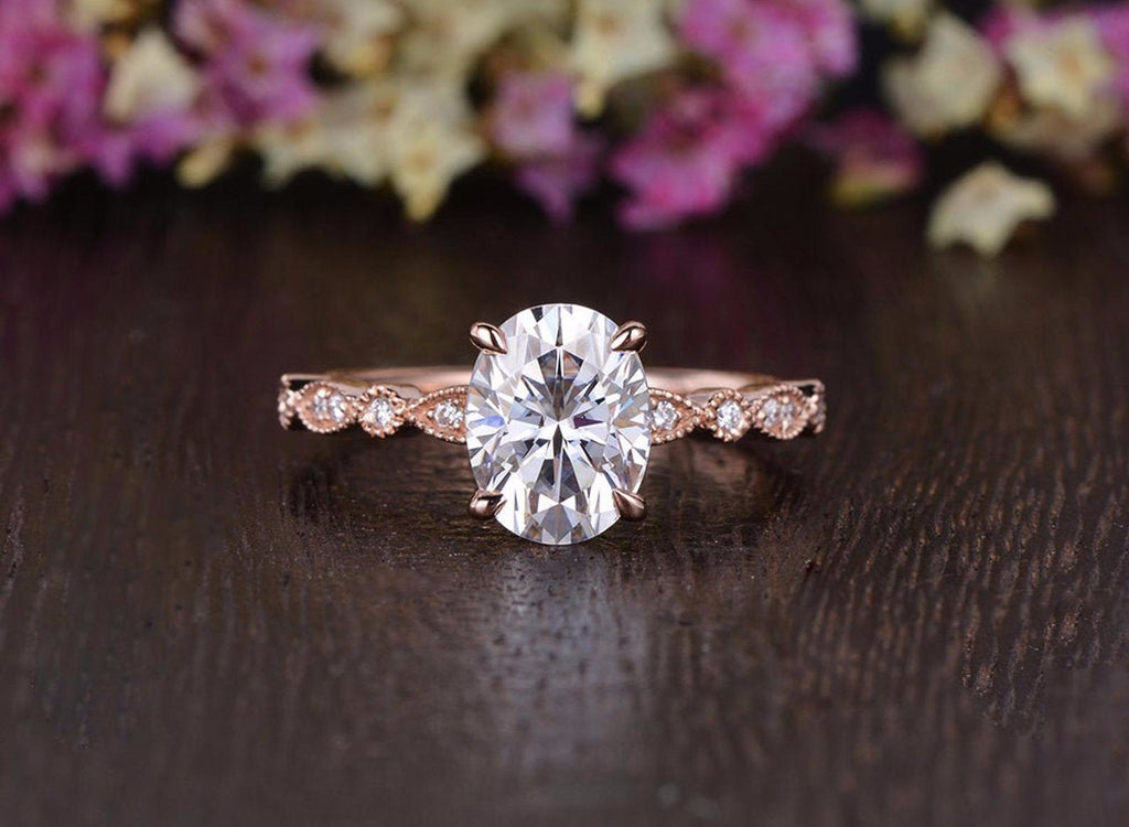 Oval Cut Lab Diamond Engagement Ring, Vintage Design