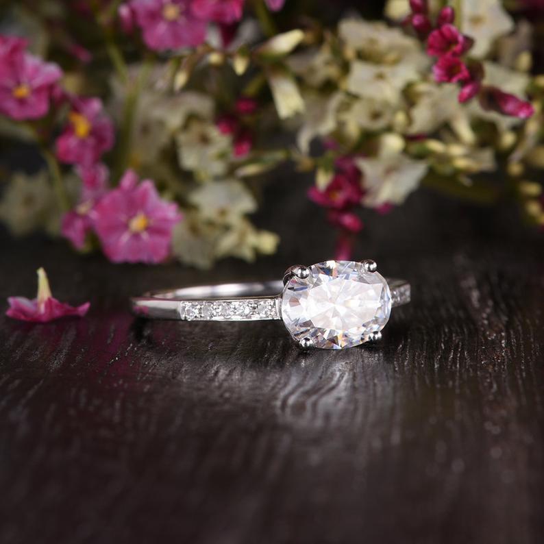 Oval Cut Lab Diamond Engagement Ring, Vintage Design