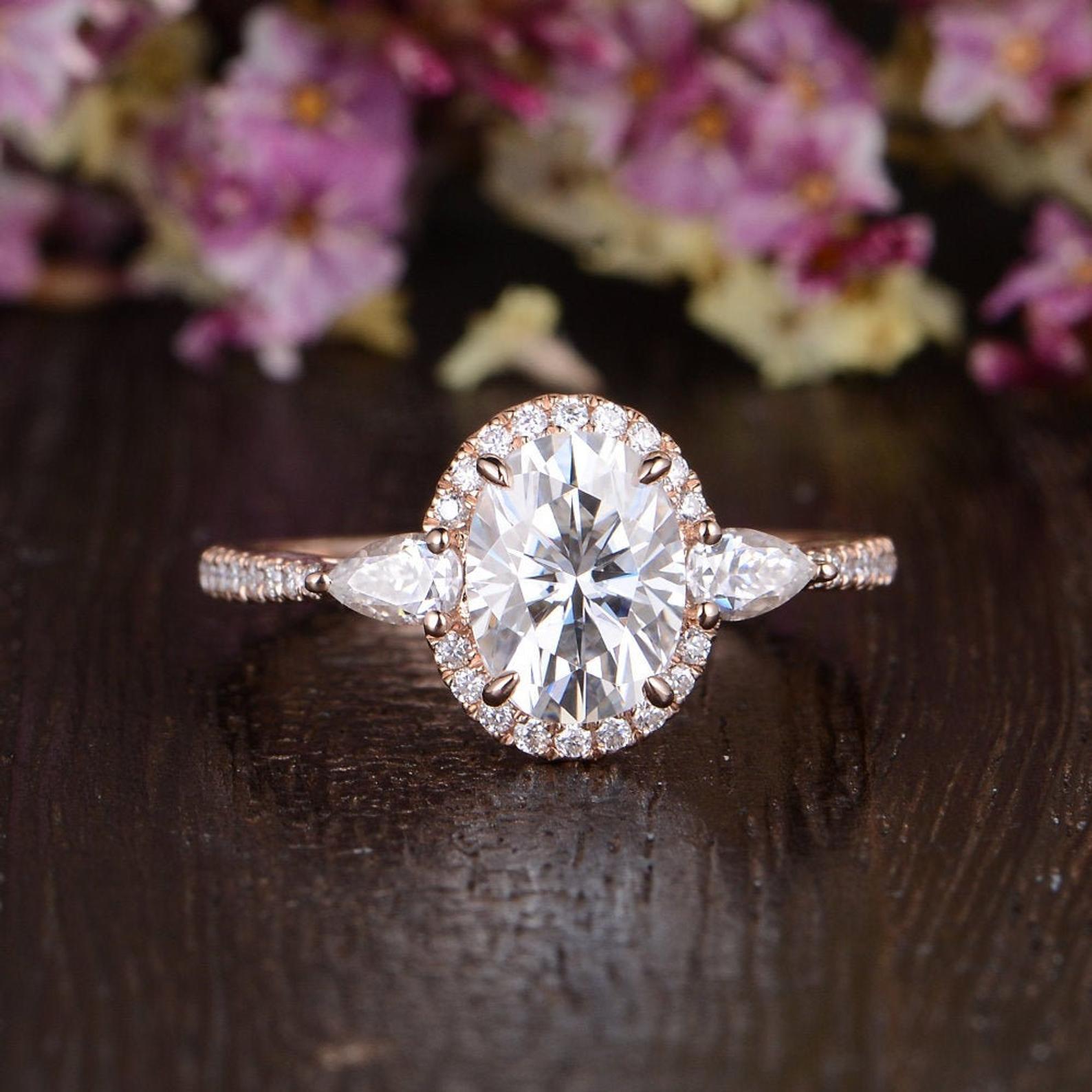 Oval Cut Lab Diamond Engagement Ring, Vintage Design