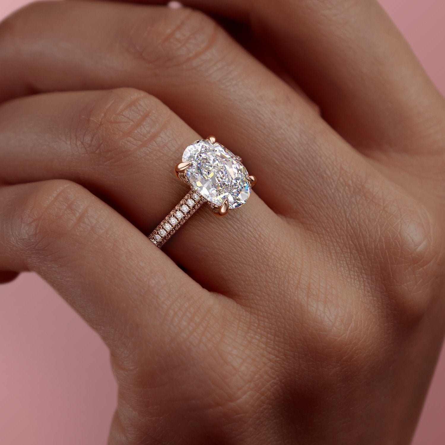 Oval Cut Lab Diamond Engagement Ring With Side Stones