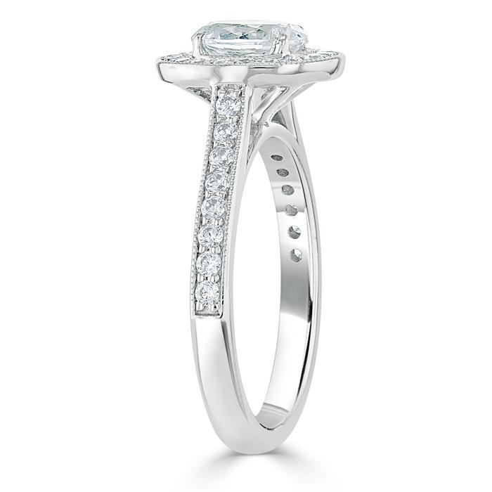 Oval Cut Lab Diamond Halo Engagement Ring, Tiffany Style