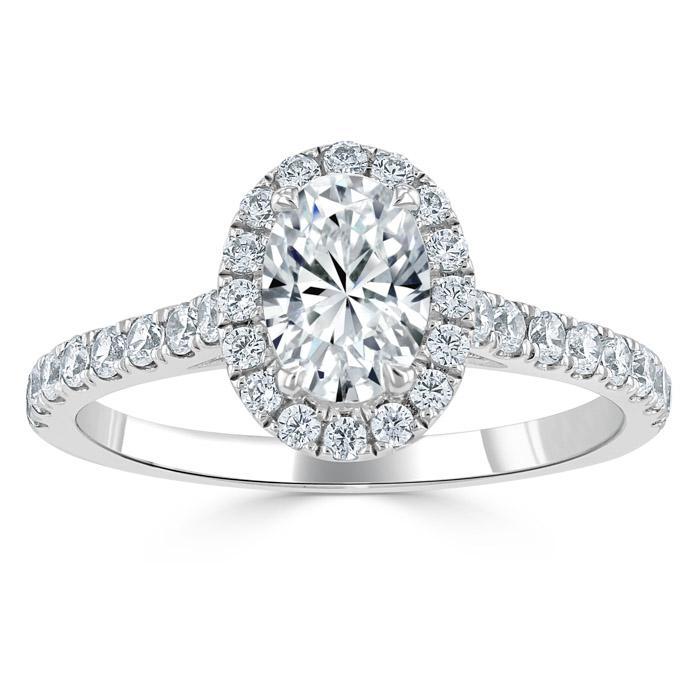 Oval Cut Lab Diamond Halo Engagement Ring, Tiffany Style