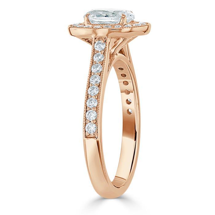 Oval Cut Lab Diamond Halo Engagement Ring, Tiffany Style