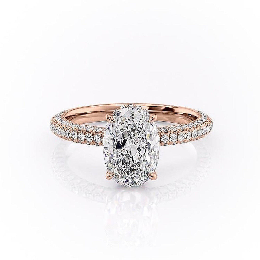 Oval Cut Lab Diamond Pavé Set Shoulders With Hidden Halo