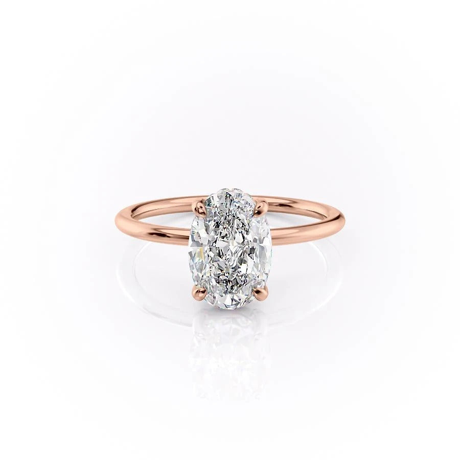 Oval Cut Lab Diamond Ring, Hidden Halo Design